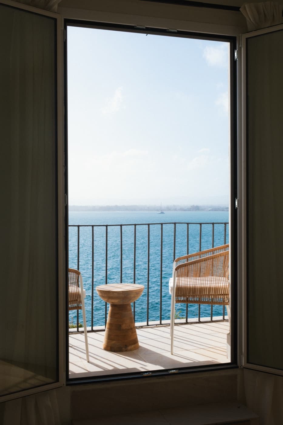 View from Lula Mare through open doors to the Mediterranean